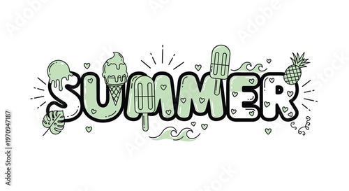 Summer, cactus, typography, green, illustration, seasonal, fun, colorful, vector graphics