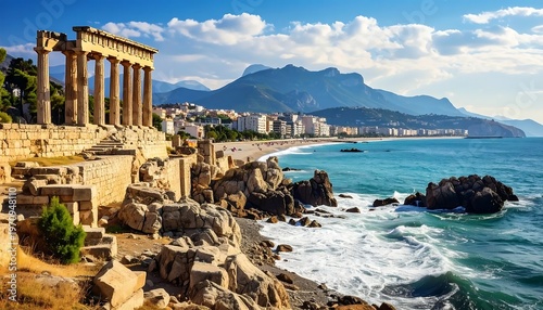 Ancient Roman Ruins Overlooking the Mediterranean Sea in Algeria.