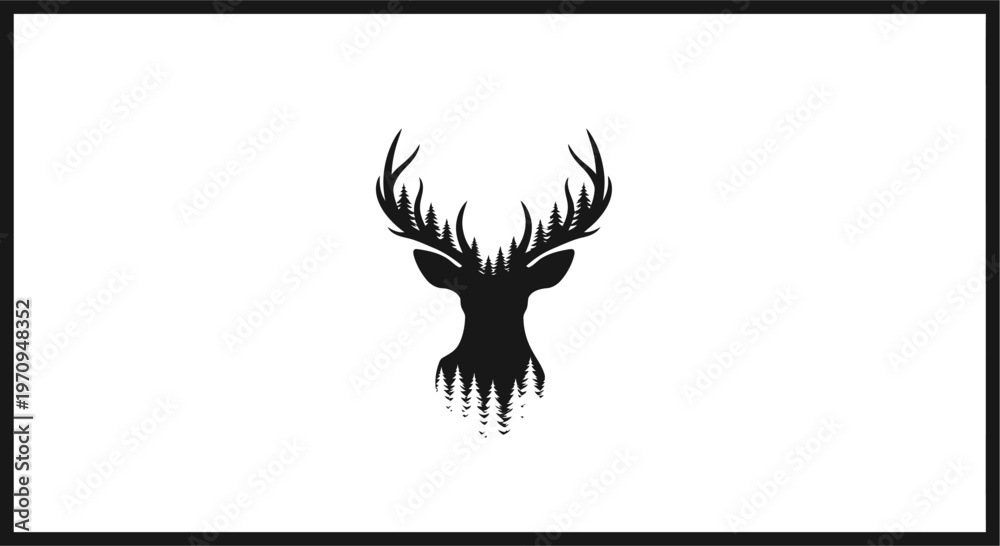 Fototapeta premium Deer head silhouette with antlers.