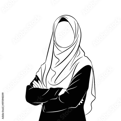 Woman wearing a hijab headscarf standing.