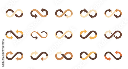Infinity Loop Arrow Symbols Set for Cycle, Continuity, and Sustainability Concepts