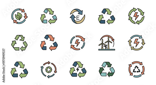 Recycle and Renewable Energy Icons Set: Sustainable Environment and Eco-Friendly Symbols