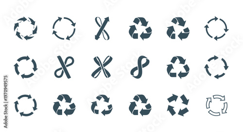 Recycle Refresh Cycle Arrow Icons Set - Environmental Sustainability and Circular Process Symbols