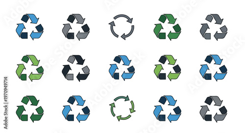 Recycling Symbols Collection, Eco-Friendly Arrow Icons for Sustainability