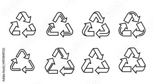 Recycling Symbols Set Vector Illustration. Eco-Friendly Reuse and Reduce Icons. Sustainable Environment Concept.