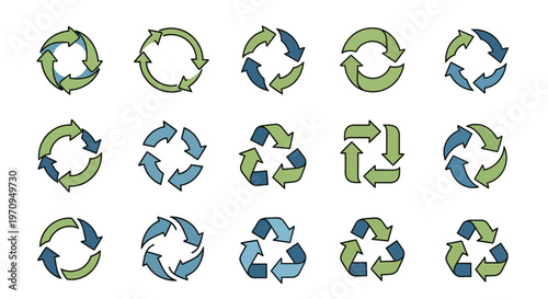 Recycling Symbols Set: Eco-Friendly Green Blue Arrows for Sustainability and Environment Concepts
