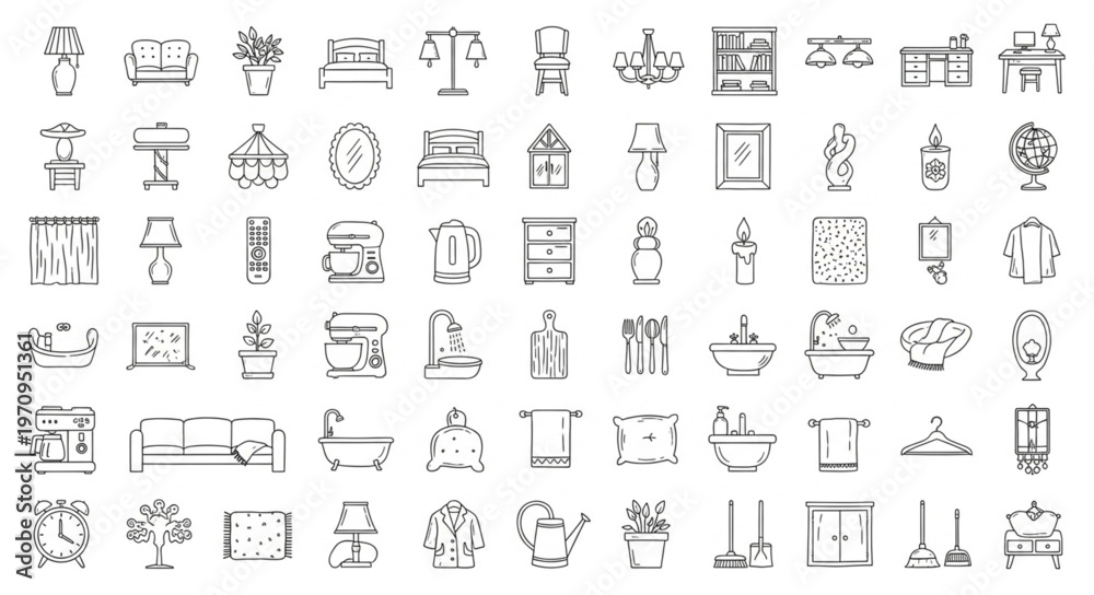 Obraz premium Collection of Hand-Drawn Icons Representing Various Concepts.