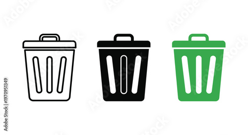 Vector graphic illustration of trash cans in different colors and designs