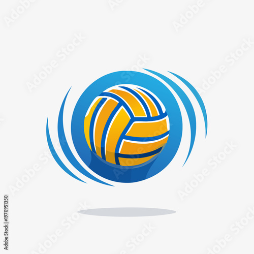 Volleyball Logo Design with Swirling Blue Elements.