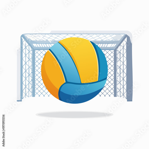 Volleyball in front of goal net sports illustration.