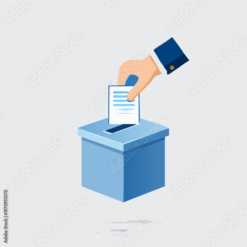 Voting Process Illustration - Hand Placing Ballot in Box.