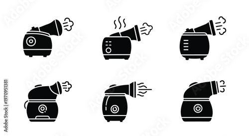 Set of 6 Black Glyph Humidifier Vector Icons