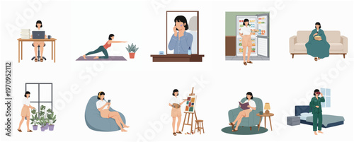 Minimalist Flat Illustration of Daily Life Activity of a Young Woman