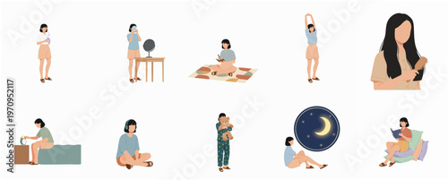 Minimalist Flat Illustration of Daily Routine Activities of a Woman Collection