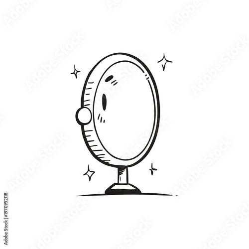 Antique vanity mirror with sparkling effect, vintage beauty accessory, hand-drawn sketch