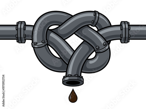Heart-shaped knot formed by industrial pipes, symbolizing love for the oil industry or a passionate energy crisis.
