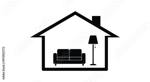 Simple vector graphic illustration of a house interior with sofa and lamp