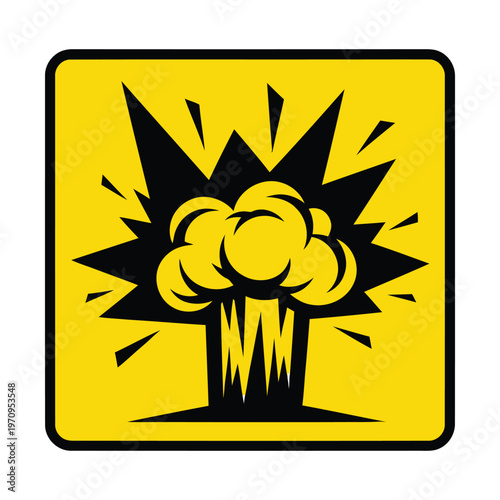 A yellow square warning sign with a black explosion symbol in the center, indicating a hazard.