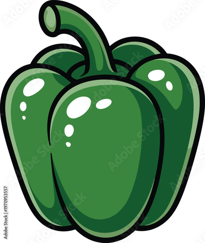 Cartoon style green bell pepper food vector on white background.