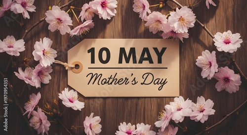 Mother's day celebration may 10th greeting with beautiful pink cherry blossoms