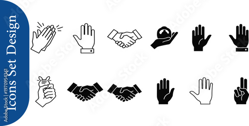 Dynamic vector icon set depicting various hand gestures, symbolizing human connection, communication, agreement, and emotional expressions for modern design projects