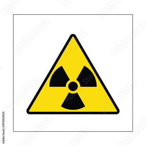 Yellow triangular warning sign with a black trefoil symbol indicating radioactivity or ionizing radiation hazard on a white background.