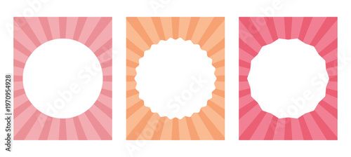 放射状背景セット　4:5　ピンク オレンジ 赤　フレームあり