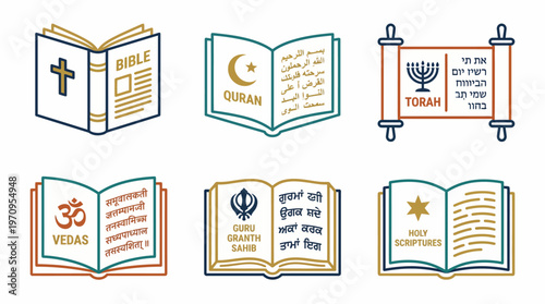 A collection of Islamic symbols and icons on a white background