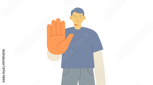 Caution Gesture: A person's raised hand signals a moment of caution, conveying a message of stop, halt, or attention, in an illustration-style representation.