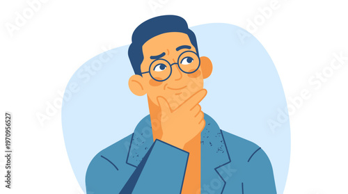 Contemplative Man: A thoughtful gentleman, glasses perched on his nose, lost in contemplation, pondering his next move, ideas bubbling to the surface.