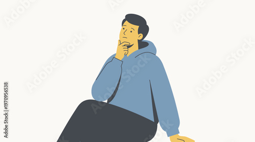 Mindful Contemplation: An illustration of a person engrossed in deep thought, seated thoughtfully with a hand on the chin, suggesting introspection and reflection.