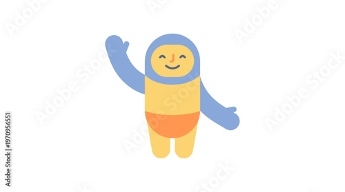 Whimsical Companion's Greeting: A charming character with a friendly face extends a welcoming hand, embodying the spirit of warmth and amiability.