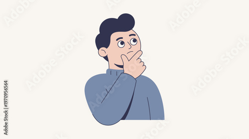 Contemplation's Embrace: An illustration portrays a thoughtful individual, hand poised on chin, in a moment of deep thought and introspection. 