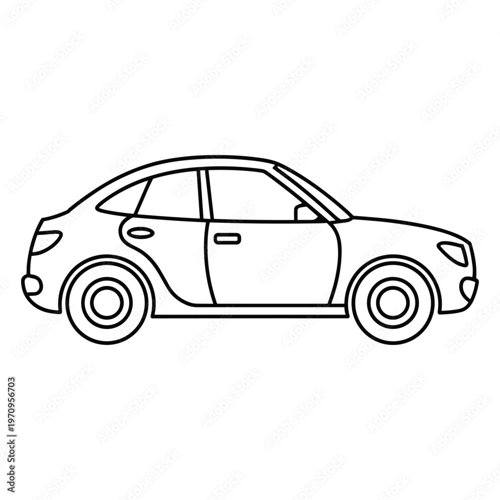 Obraz premium Black and white line of a sedan car side view