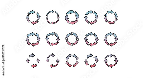 Circular Arrow Cycles and Refresh Icons Set for Process and Flow Concepts