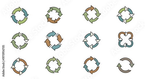Circular Arrow Cycle Icons Set - Refresh, Repeat, Process, Loop Graphics