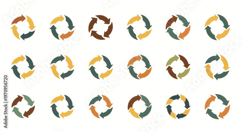 Circular Arrow Cycle Icons Set in Earth Tones for Process and Flow