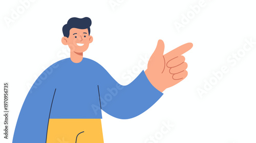 Pointing the Way: A friendly figure extends a welcoming gesture, guiding viewers with a purposeful gaze. The bright background enhances the positive aura.
