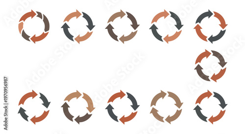 Circular Arrow Icons Set Representing Cycle, Process, and Renewal in Earth Tones