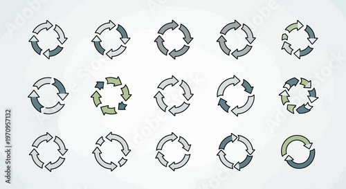 Circular Arrows Icon Set: Refresh, Cycle, Loop, Process, and Reload Symbols