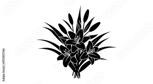 Black and white tropical palm leaves.