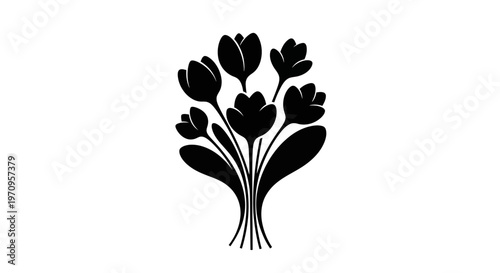 Black silhouette of tulip flowers bunch.