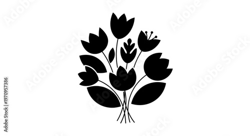 Black silhouette of tulip flowers bunch.
