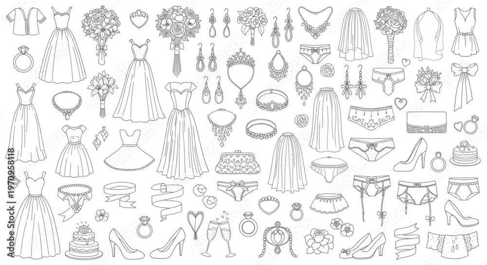 Obraz premium Collection of Hand-Drawn Jewelry and Accessories Sketches.