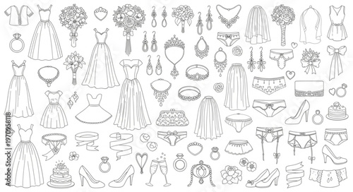 Collection of Hand-Drawn Jewelry and Accessories Sketches.