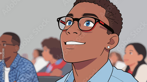 Young person listens attentively in classroom setting while others sit nearby during educational session