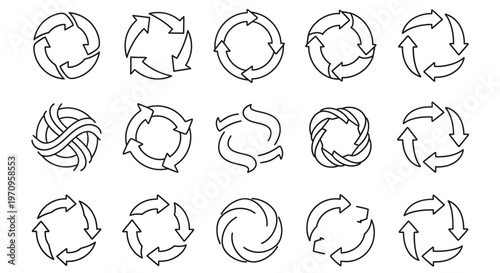 Collection of Circular Arrow Icons: Recycle, Refresh, Loop, and Cycle Symbols Set