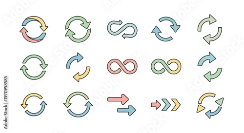 Collection of Colorful Refresh Cycle Loop and Infinity Arrow Icons Set
