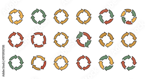 Colorful Circular Arrow Cycle Process Icons Collection