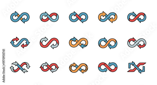 Colorful Infinity Arrows Loop Cycle Icons Vector Set